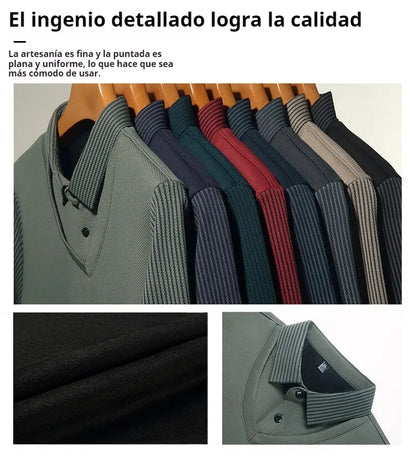 👔[M-4XL] Kétrészes hatású, mű-zsenília férfi pulóver bársony béléssel és vastagított kialakítással a melegség érdekében