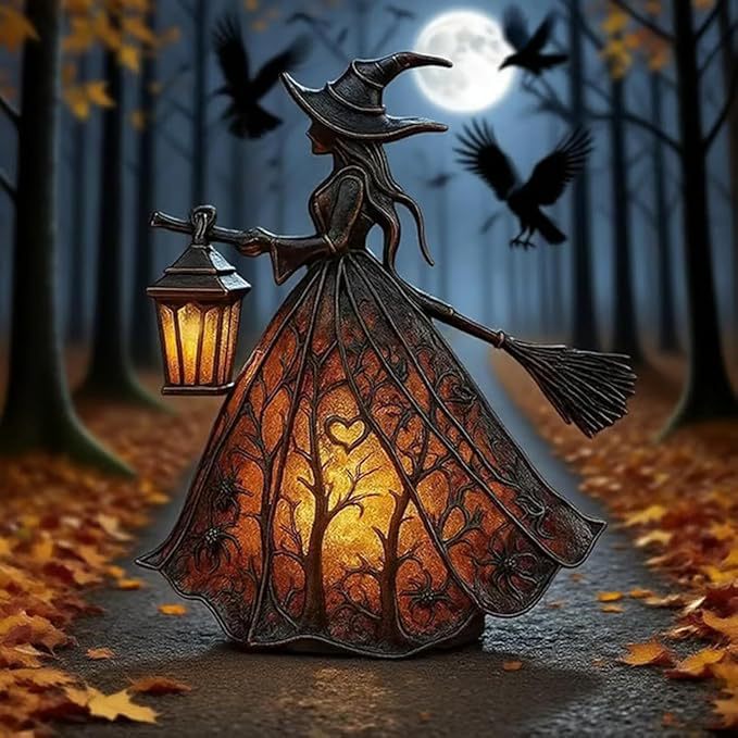 🧙‍♀️Lampa čarodějnice na Halloween, strašidelná gotická dekorativní lucerna, jedinečný dekorativní stolní lampa, noční světlo s nožičkami.