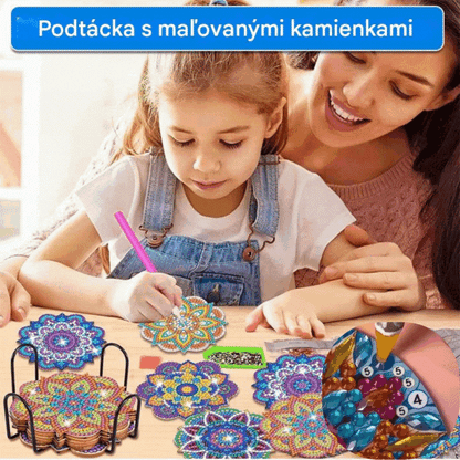 🎨【Eszközkészlet + Fémtartó + 6 db gyémántkirakós elem】Csináld magad (DIY) gyémántkirakós poháralátét-készlet