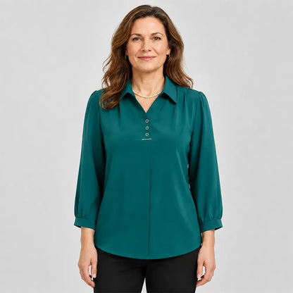 ✨👚Elegáns, klasszikus galléros női pólóblúz – laza szabás, nagy méretek (XL-6XL), finom, légáteresztő és sokoldalú anyag, őszre-tavaszra