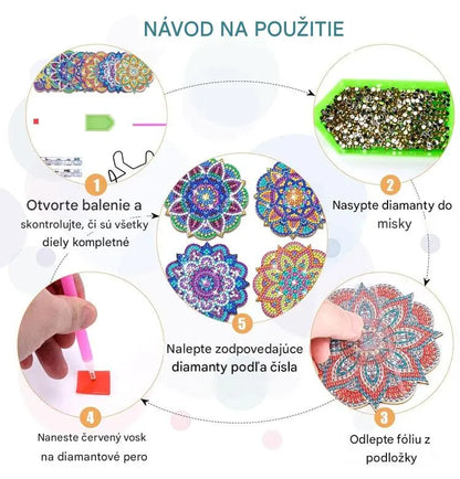 🎨【Eszközkészlet + Fémtartó + 6 db gyémántkirakós elem】Csináld magad (DIY) gyémántkirakós poháralátét-készlet