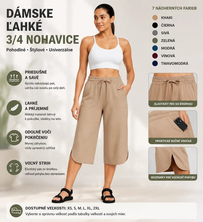 👖 Dámske capri nohavice na jogu so širokými nohavicami – vysoký pás s vreckami, rýchloschnúce, ľahké, ochrana pred slnkom UPF 50+ – voľné a pohodlné na turistiku, do posilňovne, na cestovanie a cvičenie vonku ☀️