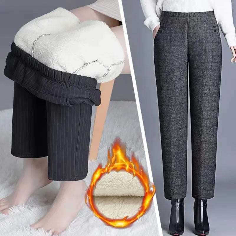 🔥【45% OFF】🔥【45-100 KG】 Nove jesenske i zimske ženske plišane ravne ležerne hlače visokog struka