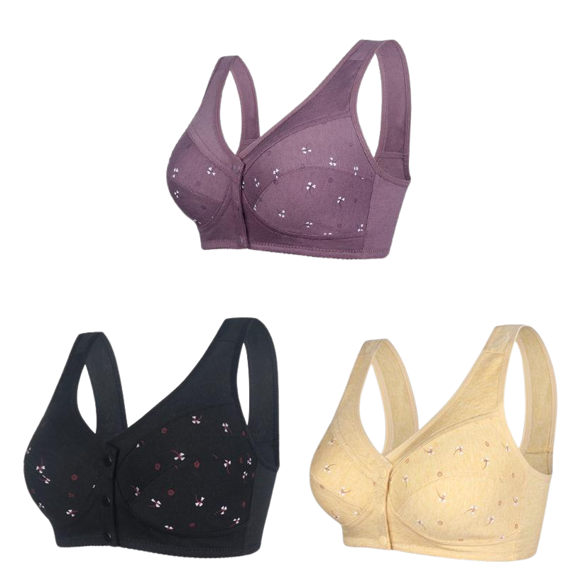 ✨【Kupte 3 a získejte 3 zdarma】💞[40-105kg] Elegantní bavlněná podprsenka se zapínáním vpředu pro ženy středního věku🎉49% sleva