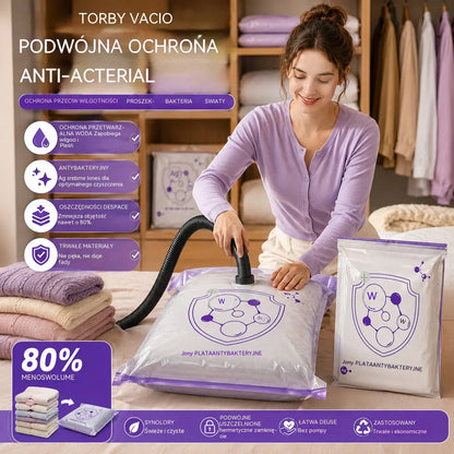 ✨(5 sztuk)💨 Duży, kompresowalny worek próżniowy do przechowywania: nie wymaga pompki, szczelny i idealny do oszczędzania miejsca w walizkach i w domu ✈️