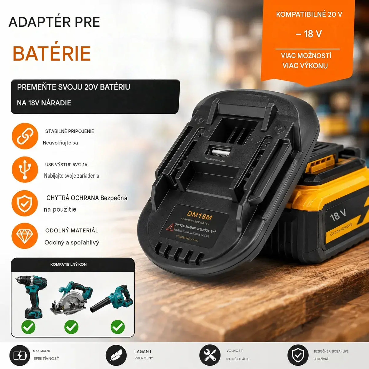 ⚡Adaptér na lítiovú batériu pre 18V akumulátorové náradie