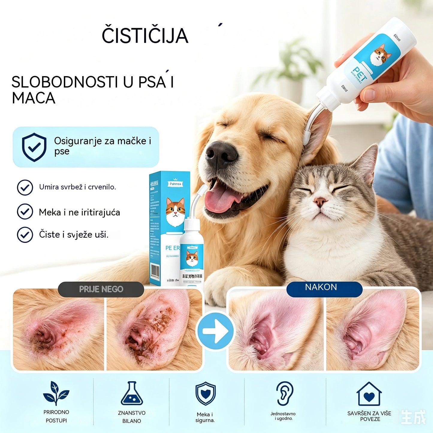 🐶🐱 Sredstvo za čišćenje ušiju za ublažavanje svrbeža ušiju kod pasa i mačaka.