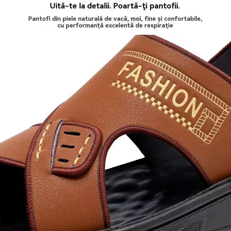 🐂【Cumpără 1 primești 1 gratis】【38-47】Sandale de plajă noi din piele cu talpă groasă pentru bărbați