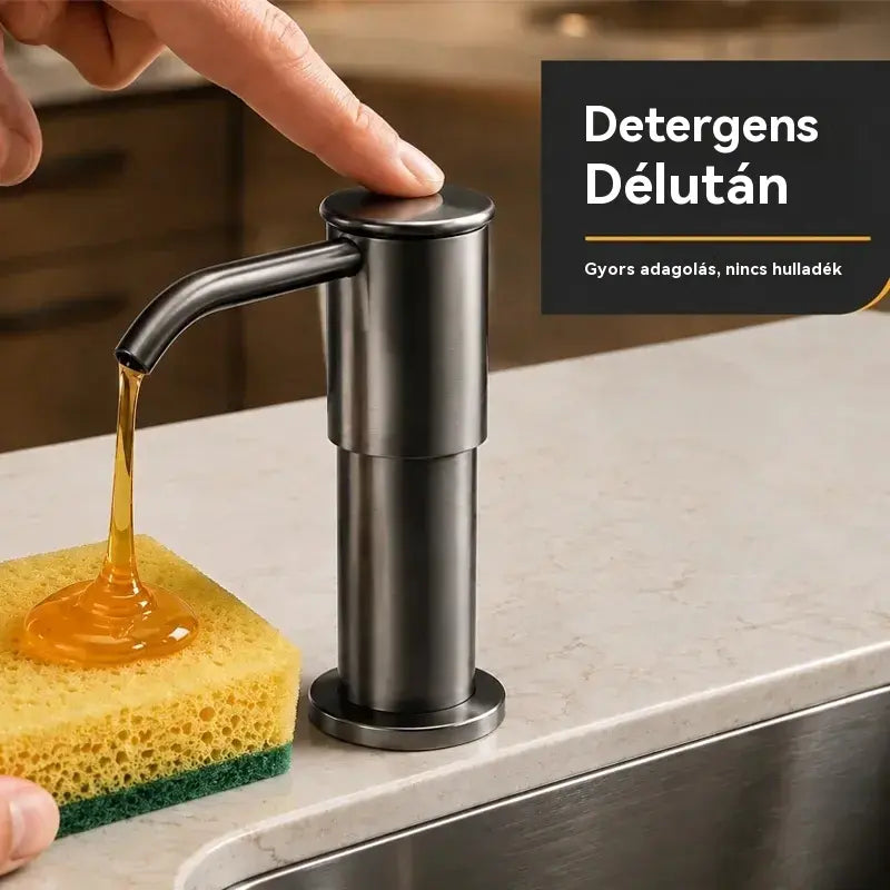 🚰Beépített szappan- és mosószeradagoló konyhai mosogatóba, prémium rozsdamentes acélból készült, közvetlenül az üvegre öblítő, kihúzható csővel és 304-es gravitációs golyóval, gyors pumpálással