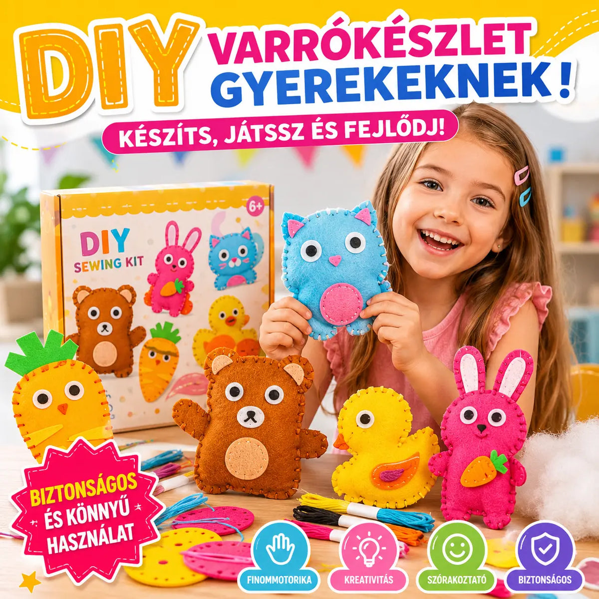 🔥【Gyerekeknek való barkács varrókészlet】🧵👼 Szórakoztató, kézzelfogható barkácsolás a kézügyesség és a kreativitás fejlesztésére.