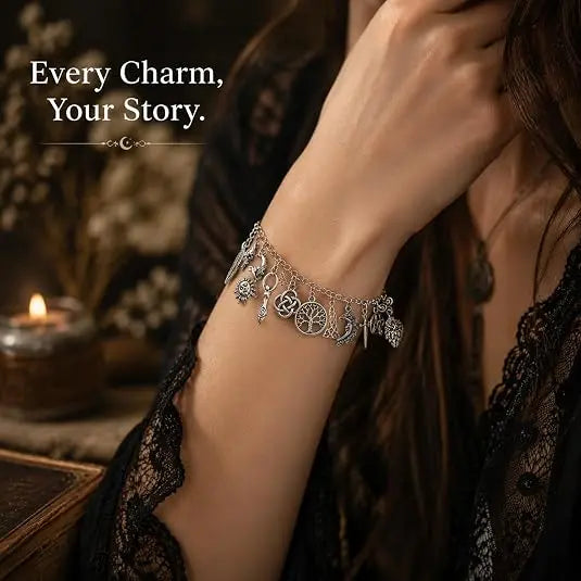 Pulsera con colgante de estilo vintage de brujería - Joyería bohemia gótica celestial