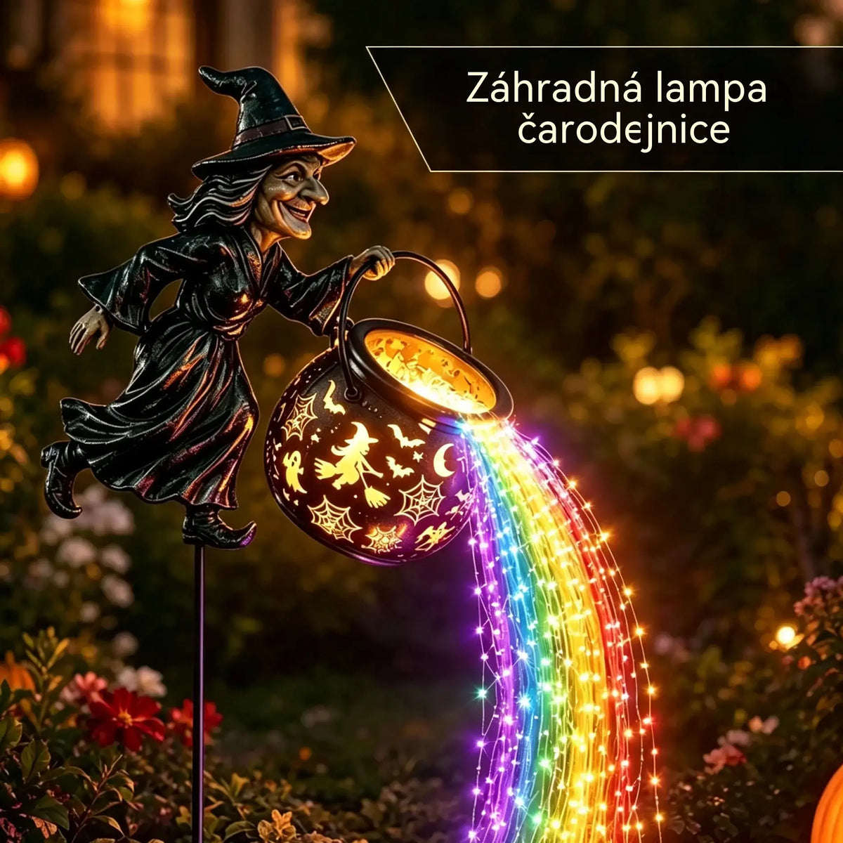 🧙‍♀️🎃 Zahradní světlo s čarodějnicí a LED světly - Fantastická venkovní dekorace 🔮✨