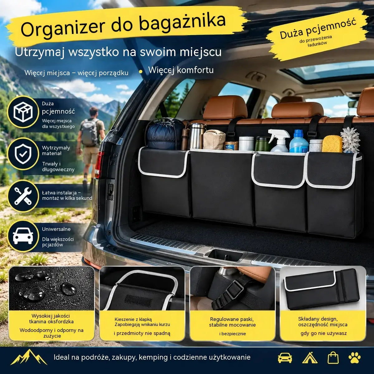 ⏳Oferta ograniczona czasowo⏰Torba z organizerem do zawieszenia w bagażniku samochodu – duża pojemność, oszczędność miejsca i trwała tkanina Oxford🚗