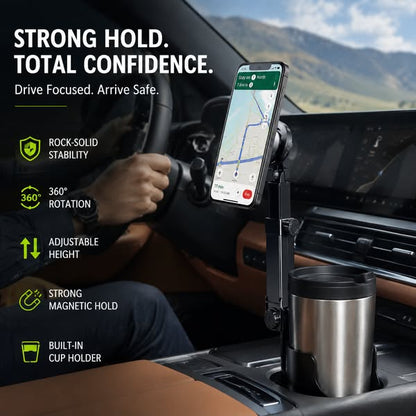 🧲Soporte para teléfono móvil para portavasos de coche: ajustable 360°, imán N52 potente, manejo con una sola mano, compatible con todos los teléfonos, modelos magnéticos y de sujeción estables para una conducción segura.
