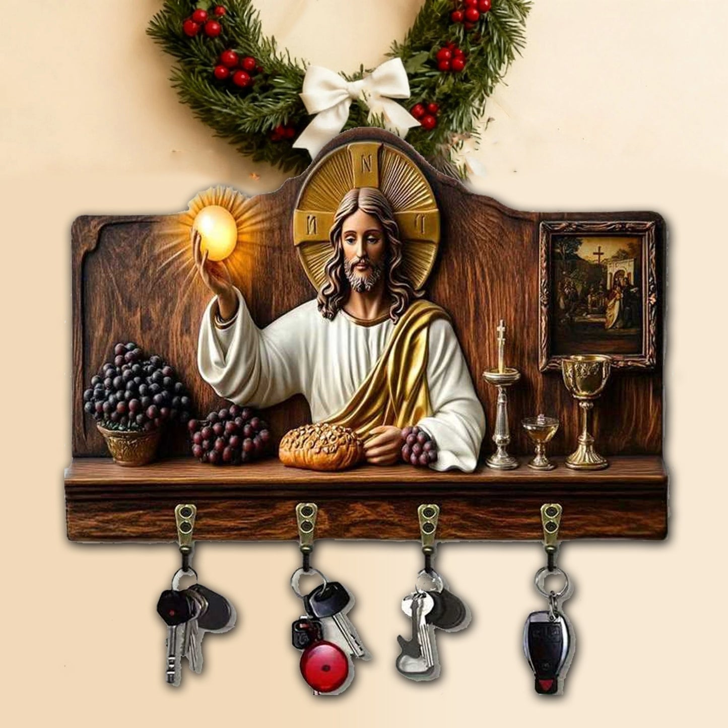 🔥Ειδική προσφορά περιορισμένης διάρκειας🎁✝️Πολυλειτουργικό Ξύλινο Μπρελόκ με Θέμα τη Θεία Κοινωνία