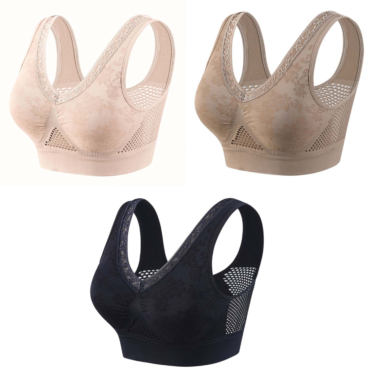 🔥👙【40-120 kg】【Set od 3】✨ Ženski grudnjak od čipke bez žice s visokom potporom