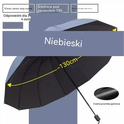 ☔ Składany parasol z 12 żebrami – odporny na wiatr, wodoodporny i lekki, na deszcz i słońce 🌞