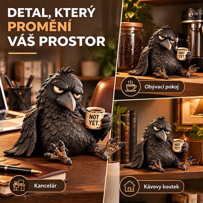 😝Pryskyřicová figurka „Nevrlá vrána s kávou“ – dekorace ve vintage stylu