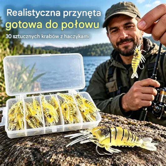 🎣 Realistyczna miękka przynęta w kształcie krewetki | Naturalna praca w wodzie · Elastyczny i trwały materiał · Na spinning w wodach słodkich i słonych