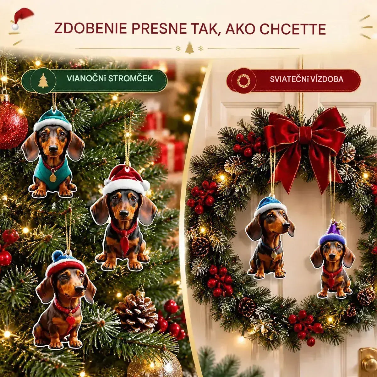 🎄【9 darab】🐕 Karácsonyfadíszek kiskutyák formájában