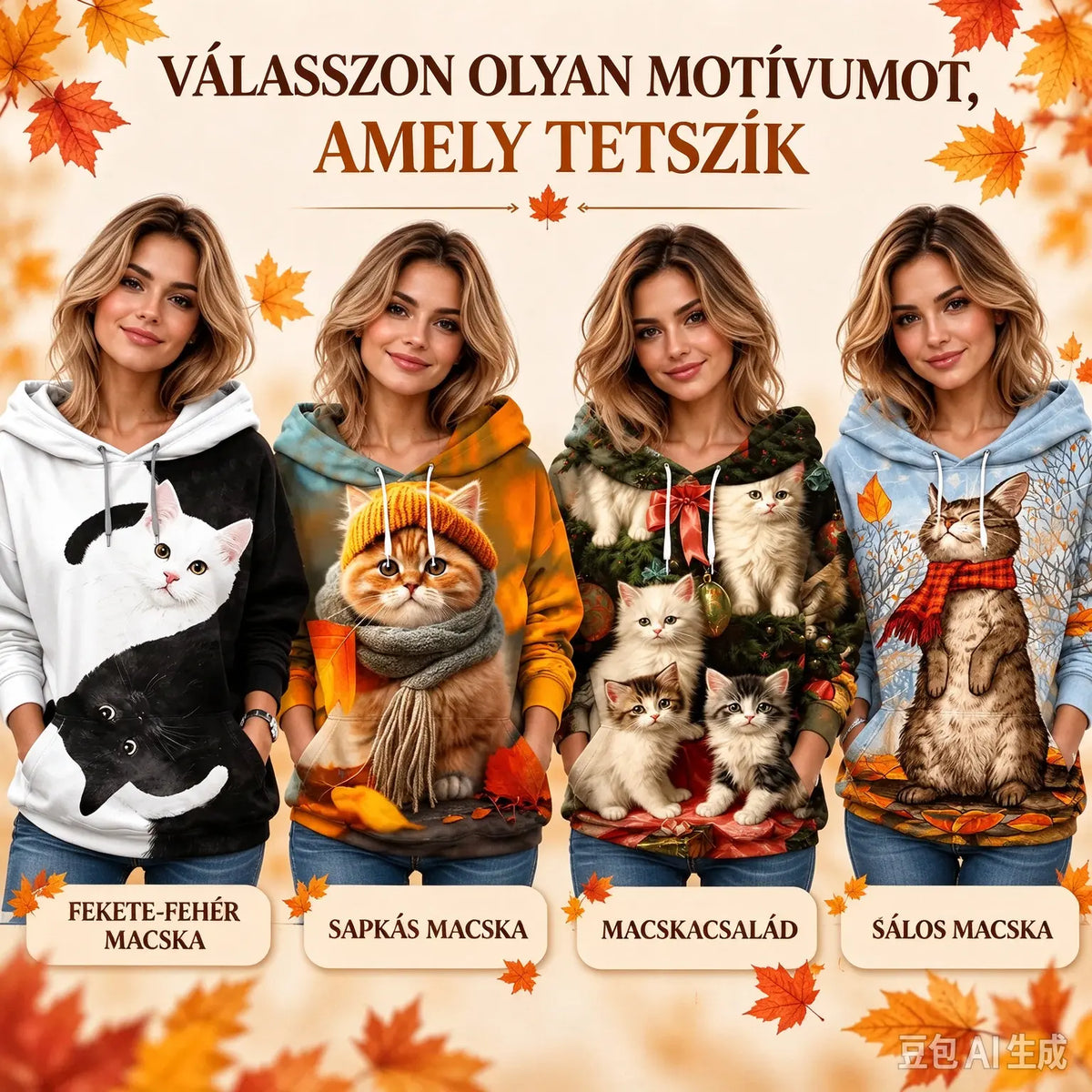 🐱【S-6XL】Új női téli hosszú ujjú póló, aranyos macskás mintával