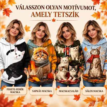🐱【S-6XL】Új női téli hosszú ujjú póló, aranyos macskás mintával