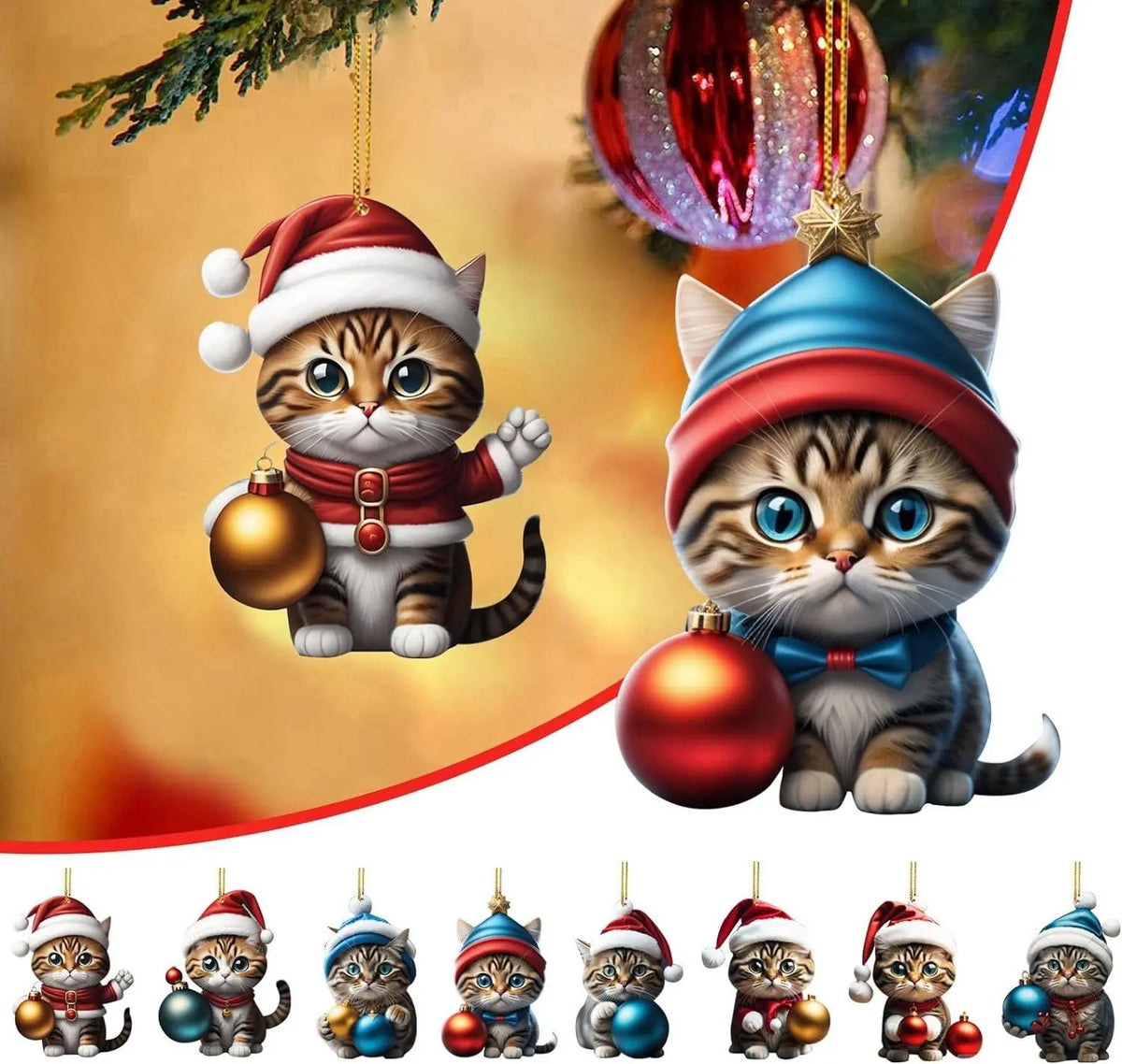 🎄【10db】😻 Kitty karácsonyfadíszek. Függő macska díszek