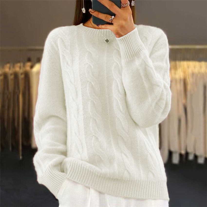 【S-XL】2026 ősz és tél új kerek nyakú egyszínű nyak retro színű twist pulóver pulóver pulóver kötött pulóver pulóver pulóver