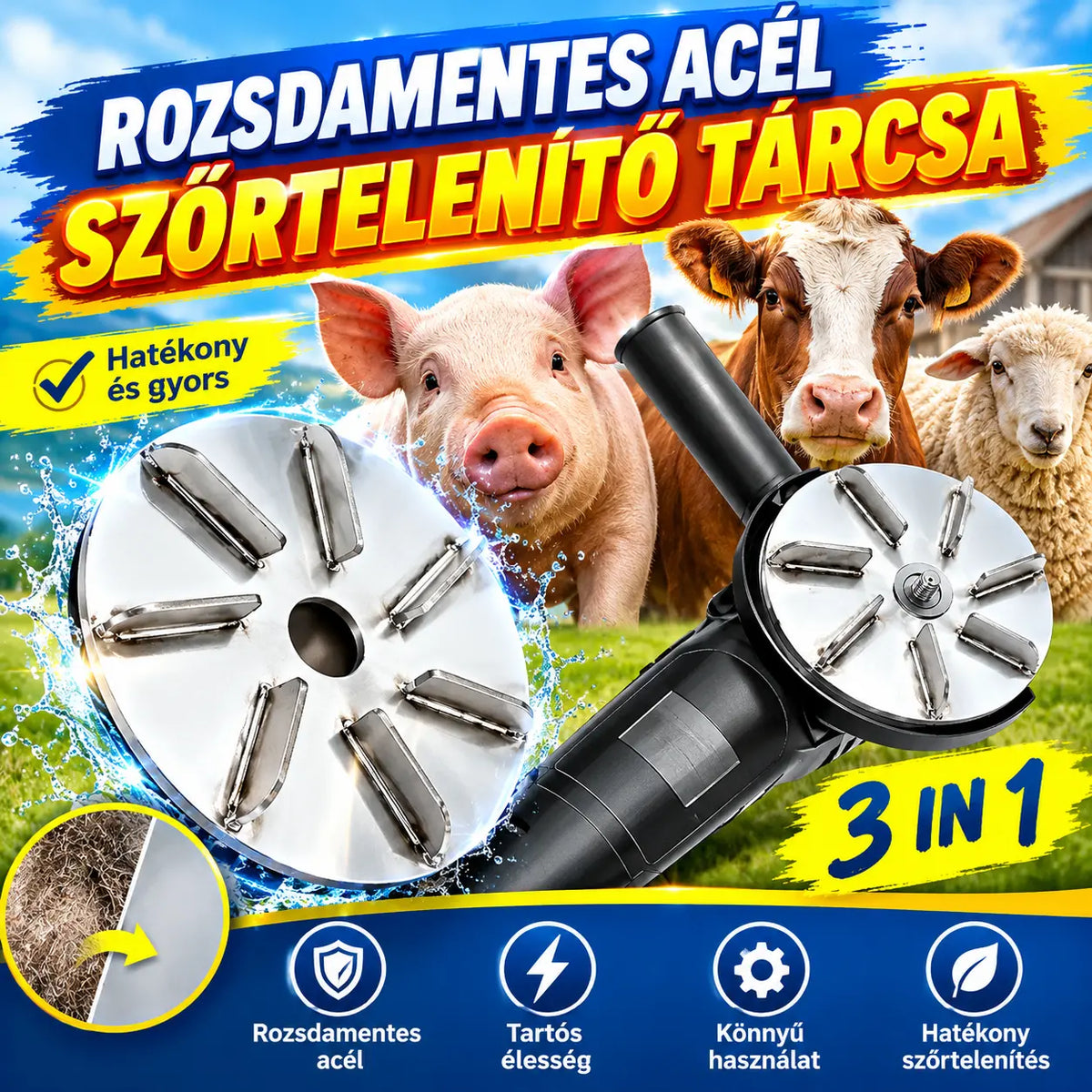 🐖🐂🐏Rozsdamentes acél szőrtelenítő késtárcsa sertésekhez, szarvasmarhákhoz és juhokhoz