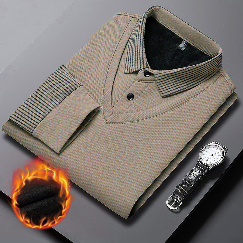 【M-4XL】 👔 Pánske polo tričko s dlhým rukávom v štýle „2 v 1“ · Zateplené podšívkou · Elegantný dizajn s klasickým golierom a pruhovanými rukávmi · Vhodné na bežné nosenie aj do práce!