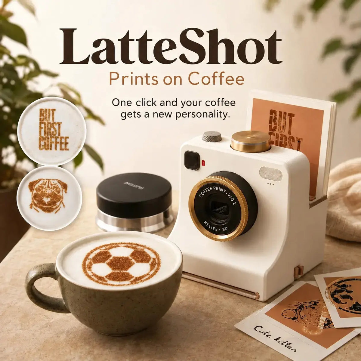 【 Obsahuje 12 náhodne vybraných jednofarebných kariet s modelmi.】🔥 Retro fotoaparát na latte art — Mechanická tlačiareň šablón na latte art