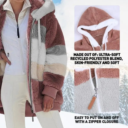 🔥🌟 Poslední den – sleva 50 % ❄️【S–5XL】Nový dámský hřejivý kabát pro rok 2026, zateplený plyšový design s kontrastními pruhy ✅ Platba na dobírku