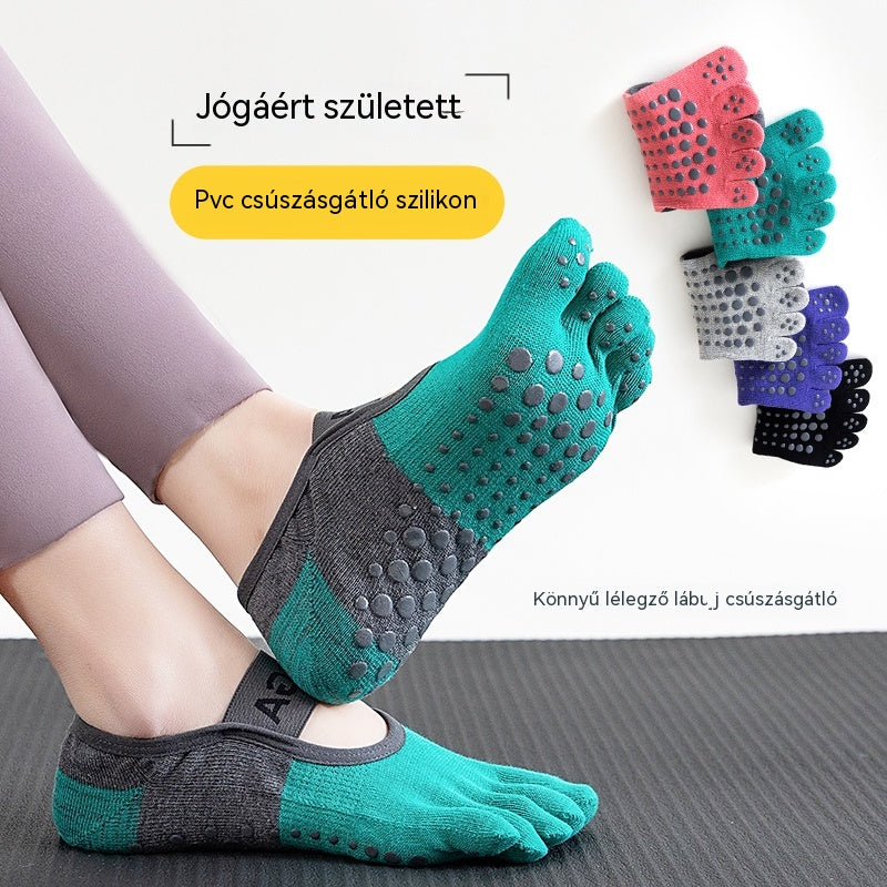 🦶【5 pár】🧘Pilates professzionális csúszásgátló ötujjú zokni: Lélegző fitnesz zokni minden évszakra, alkalmas padlóra és jógára🧦