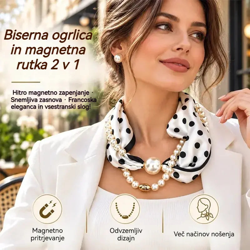 ✨ Biserna ogrlica in magnetna rutka 2 v 1! Hitro magnetno zapenjanje · Snemljiva zasnova · Francoska eleganca in vsestranski slog! Posebna ponudba: Kupite enega, drugega dobite brezplačno!